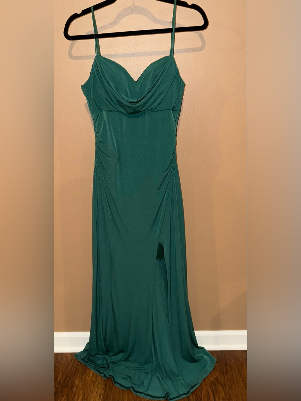 Emerald Sundae Teal Strapless Cowl Neck Gown